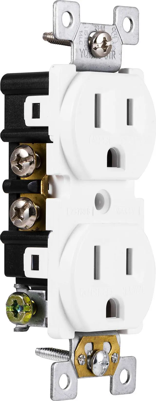 Alt view image 2 of 7 - Grounding Duplex 5 Pack, in Wall Receptacle, Tamper Resistant, 3 Prong Socket, Easy Install, 15 Amp, UL Listed, White, 41869