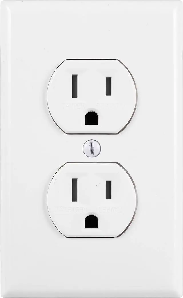 Alt view image 5 of 7 - Grounding Duplex 5 Pack, in Wall Receptacle, Tamper Resistant, 3 Prong Socket, Easy Install, 15 Amp, UL Listed, White, 41869