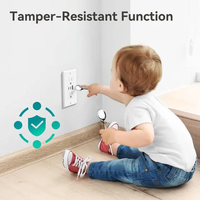 Alt view image 5 of 7 - 6.0A USB Outlet, 3-Port 30W Wall Outlets with 2 Type C & 1 Type A, 15 Amp Receptacle Plug, Tamper Resistant Receptacle, Wall Plate Included, ETL Listed, White, 1 Pack