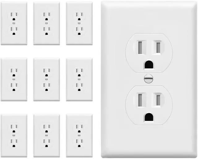 Main image of Duplex Outlets and Wall Plates Bundle, Tamper-Resistant Electrical Receptacle, 15A 125V, Self-Grounding, 2-Pole, UL Listed, 61581-TR-WWP-10PCS, White (10 Pack)