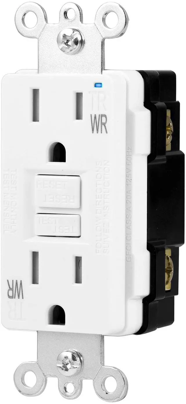 Main image of Weather-Resistant Tamper-Resistant GFCI Receptacle with LED Indicator, Self-Test, Ground Fault Circuit Interrupter for Indoor or Outdoor Use, 15 Amp, White