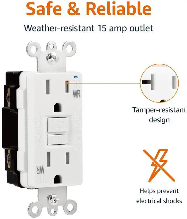 Alt view image 3 of 4 - Weather-Resistant Tamper-Resistant GFCI Receptacle with LED Indicator, Self-Test, Ground Fault Circuit Interrupter for Indoor or Outdoor Use, 15 Amp, White