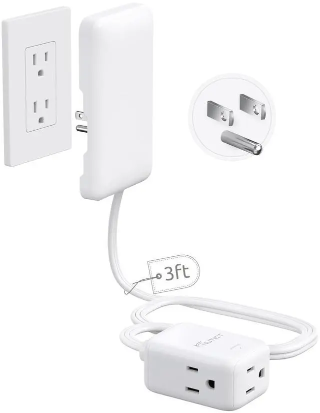 Main image of 3FT Flat Extension Cord with Outlet Cover, ETL Listed, 900 Joules Surge Protector Power Strip with 3 Outlets, 13A/1625W, 3 Prong Outlet Extender for Indoor Kitchen Bathroom Tight Spaces, White