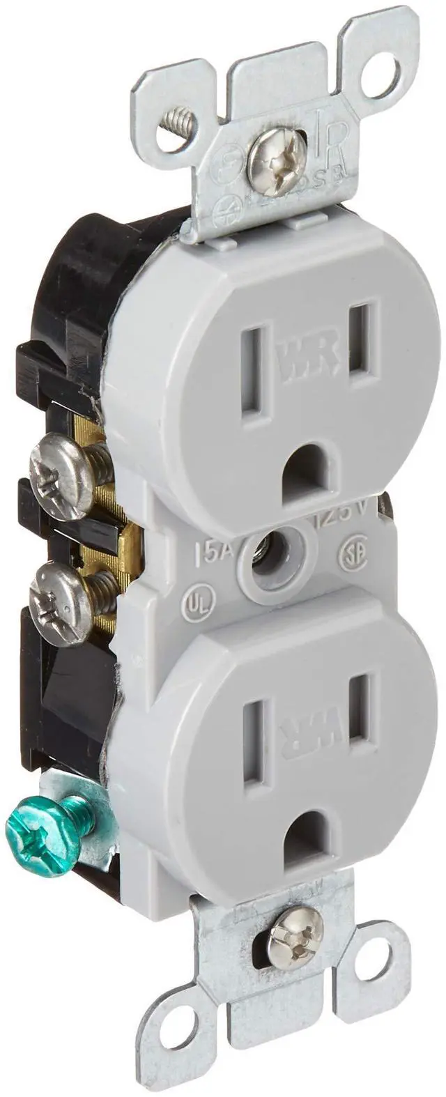 Main image of 15 Amp, 125 Volt, Weather and Tamper Resistant, Duplex Receptacle, Grounding, Side and Quickwire, W5320-T0G, Gray