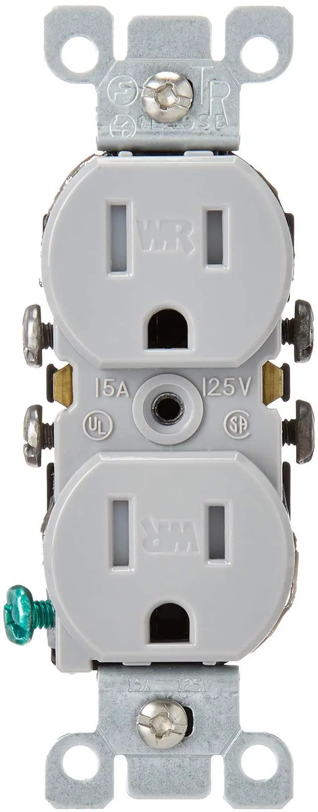 Alt view image 2 of 5 - 15 Amp, 125 Volt, Weather and Tamper Resistant, Duplex Receptacle, Grounding, Side and Quickwire, W5320-T0G, Gray