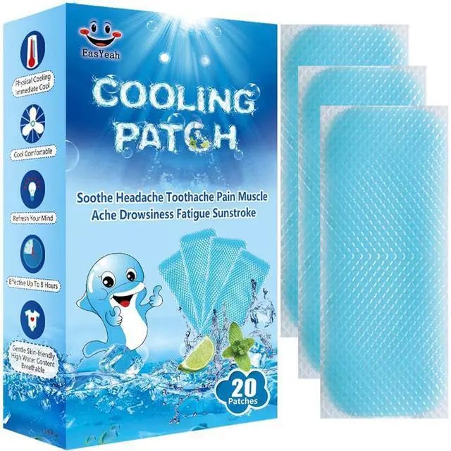 Main image of 20 Sheets Cooling Patches for Fever Discomfort & Pain Relief, Cooling Relief Fever Reducer, Soothe Headache Pain, Pack of 20 Blue