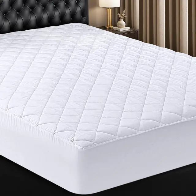 Main image of Quilted Fitted Mattress Pad, Queen Size, Elastic Fitted Mattress Topper Protector and Cover with Deep Pocket Stretches up to 16 Inches, Machine Washable (White)