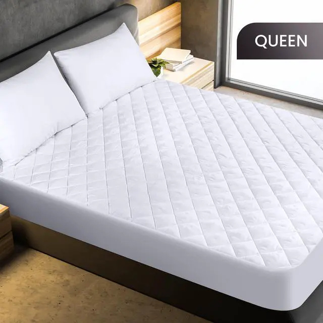 Alt view image 2 of 7 - Quilted Fitted Mattress Pad, Queen Size, Elastic Fitted Mattress Topper Protector and Cover with Deep Pocket Stretches up to 16 Inches, Machine Washable (White)