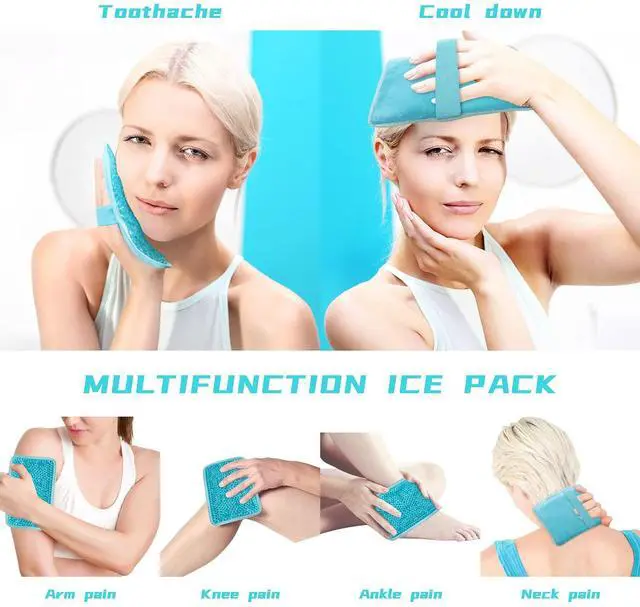 Alt view image 2 of 7 - Gel Beads Ice Pack Ice Bag with Strap-1 Pack Reusable Hot & Cold Pack Compress for Knee, Shoulder, Foot, Back, Ankle, Neck, Hip, Elbow, Wisdom Tooth-7.76''x4.93''(Blue)
