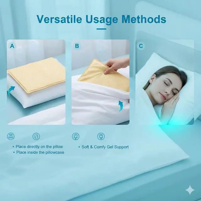 Alt view image 3 of 7 - Cooling Gel Pad for Sleep, Instant Relief for Hot Flashes, Night Sweats - Cold Compress Comfort Pillow Cooler for Adults