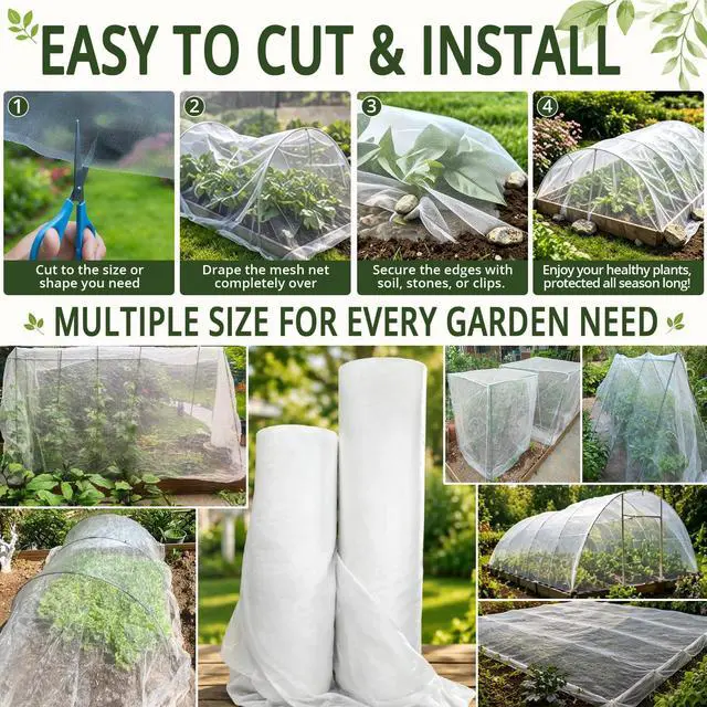 Alt view image 6 of 6 - 8Ft x 10Ft Garden Netting, Fine Mesh Insect Netting for Plant Protection, Mosquito Bug Bird Barrier Mesh Cover for Vegetables Fruits Flowers Raised Beds