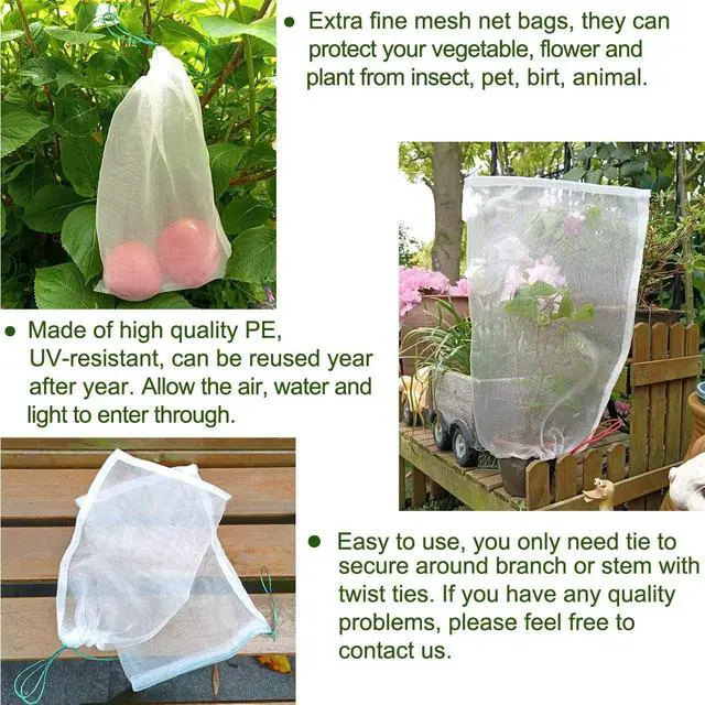 Alt view image 2 of 6 - 5Pcs 22"x16" Mosquito Bug Insect Bird Fine Mesh Net Barrier Hunting Blind Garden Screen Netting Bag for Protect Your Plant Fruits Flower