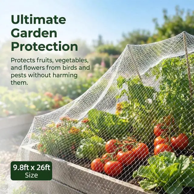 Alt view image 2 of 7 - 9.8 x26 Ft Garden Netting with 1'' Square Mesh with Cable Tie for Fruit, Vegetable, Plant Trees Protection, White