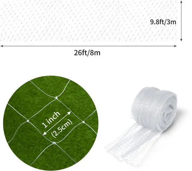 Alt view image 3 of 7 - 9.8 x26 Ft Garden Netting with 1'' Square Mesh with Cable Tie for Fruit, Vegetable, Plant Trees Protection, White