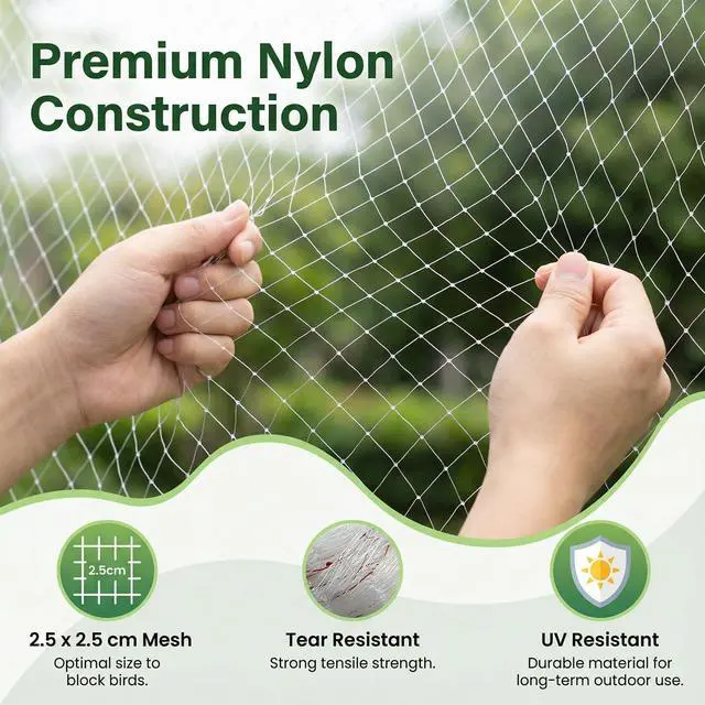Alt view image 4 of 7 - 9.8 x26 Ft Garden Netting with 1'' Square Mesh with Cable Tie for Fruit, Vegetable, Plant Trees Protection, White