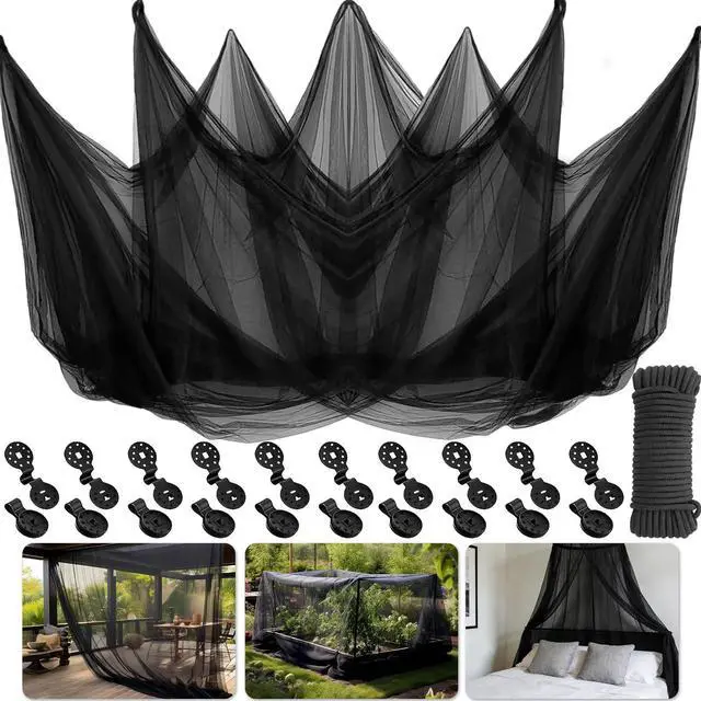 Main image of Black Garden Hidden Mesh Netting, DIY Halloween Spooky Cheesecloth, Large Soft Mosquito/Insect/Bugs Mesh with Hanging Buttons and Rope for Plant Protection and Hunting Blind,10x39FT