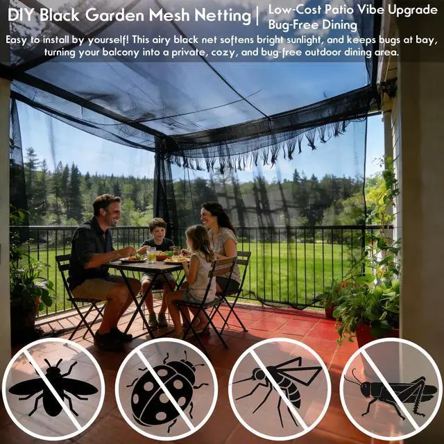 Alt view image 4 of 5 - Black Garden Hidden Mesh Netting, DIY Halloween Spooky Cheesecloth, Large Soft Mosquito/Insect/Bugs Mesh with Hanging Buttons and Rope for Plant Protection and Hunting Blind,10x39FT