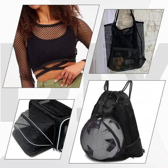 Alt view image 5 of 7 - Black Mesh Fabric 59 x 29.5 Inch Mesh Netting Stretchy Power Meshes Fabric for Sewing Crafts Netting Clothes Shopping Bag Backpack Pocket and Straps