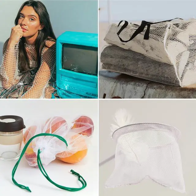 Alt view image 5 of 7 - 29.5 x 59 Inch White Mesh Fabric Slightly Stretchy for Sewing Projects, Shopping Bag, Backpack Pocket and Straps and Netting Clothes