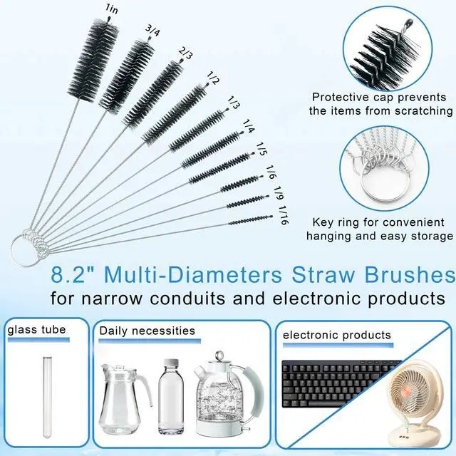 Alt view image 4 of 5 - 13Pcs Glass Cleaning Kit Tube Pipe Cleaners Straw Cleaner Brush - Reusable Handles Extra Long Bottle Brush & for Glass Water Stanley Mugs (40,30,20 oz), for Sippy Cup, Water Bottle, Tubes Drains