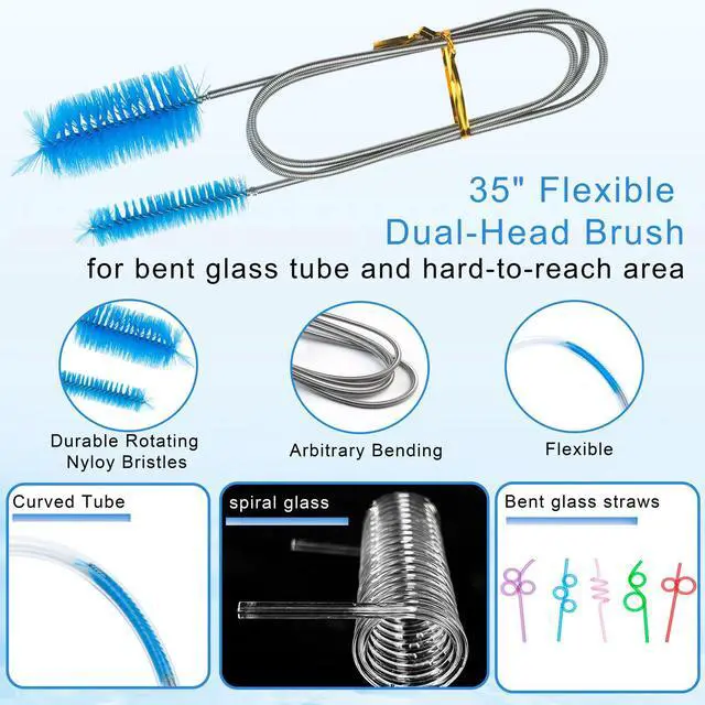 Alt view image 3 of 5 - 13Pcs Glass Cleaning Kit Tube Pipe Cleaners Straw Cleaner Brush - Reusable Handles Extra Long Bottle Brush & for Glass Water Stanley Mugs (40,30,20 oz), for Sippy Cup, Water Bottle, Tubes Drains