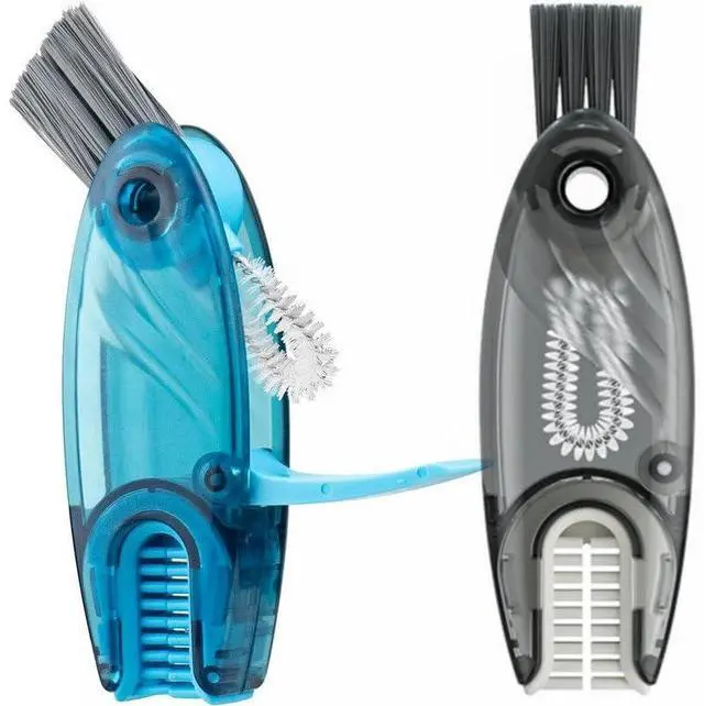 Main image of 4 in 1 Cup Lid Cleaning Brush Set Multifunctional Bottle Brush Cleaner Tiny Bottle Cup Lid Brush Straw Cleaner Tools Mini Silicone Bottle Cup-Holder Cleaner with Hook Remover Blue & Grey