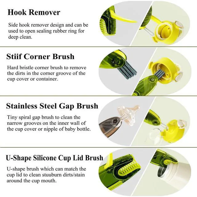 Alt view image 2 of 5 - 4 in 1 Cup Lid Cleaning Brush Set Multifunctional Bottle Brush Cleaner Tiny Bottle Cup Lid Brush Straw Cleaner Tools Mini Silicone Bottle Cup-Holder Cleaner with Hook Remover Blue & Grey