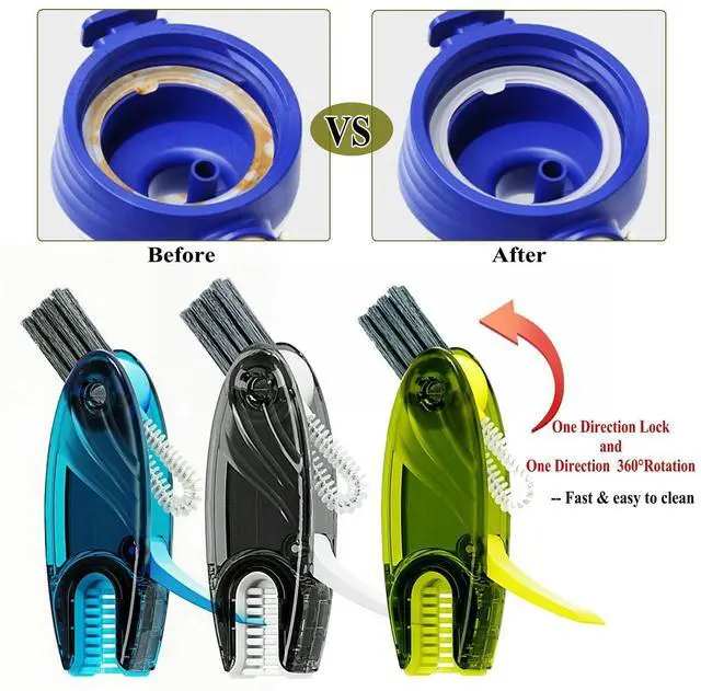 Alt view image 3 of 5 - 4 in 1 Cup Lid Cleaning Brush Set Multifunctional Bottle Brush Cleaner Tiny Bottle Cup Lid Brush Straw Cleaner Tools Mini Silicone Bottle Cup-Holder Cleaner with Hook Remover Blue & Grey