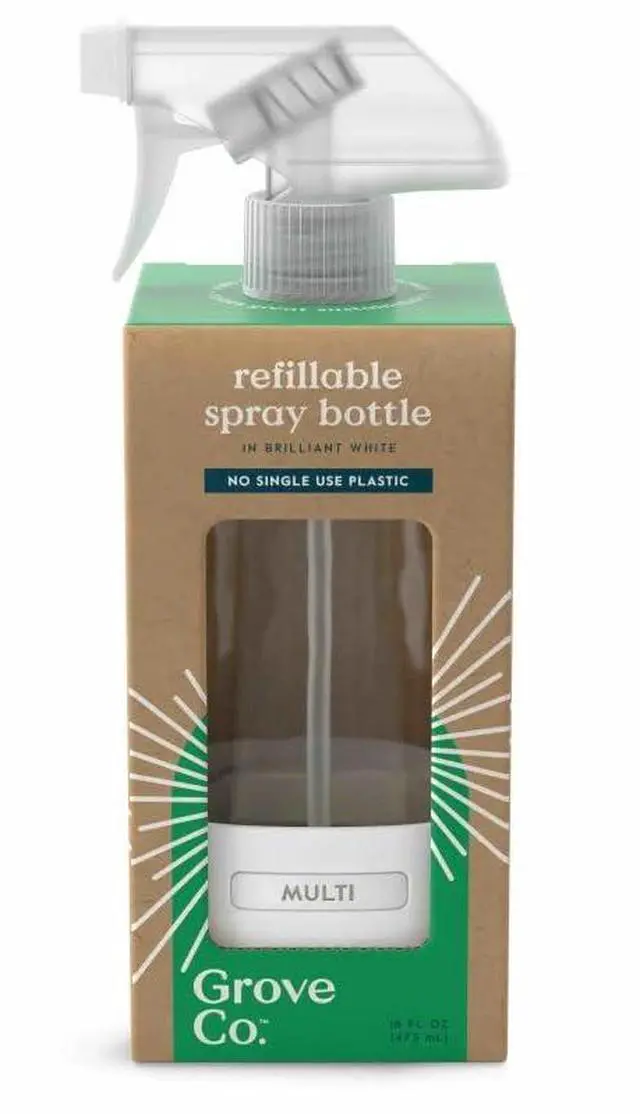 Main image of Refillable Glass Spray Bottle, 16 oz White - Reusable Cleaning Container with Protective Silicone Sleeve & Slide & Snap Labeling System - For Essential Oil, Multi-Purpose & Glass Cleaners