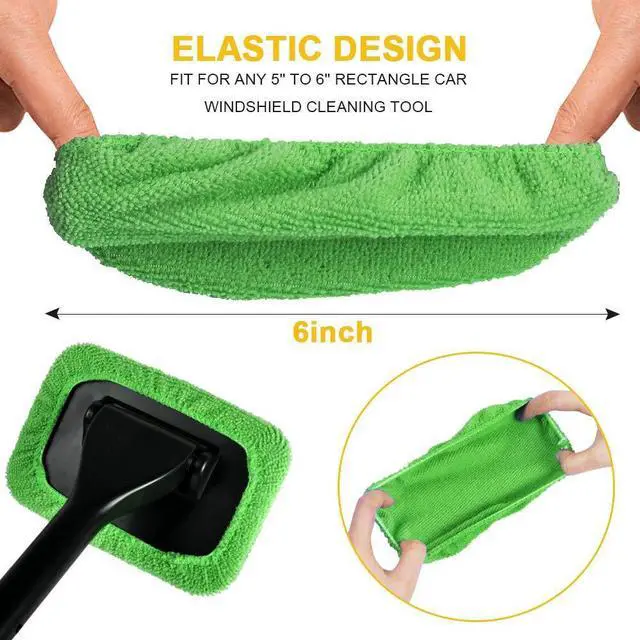 Alt view image 4 of 7 - Microfiber Cleaning Cloth for Windshield Cleaning Tool, Windshield Cleanner Wand Replaceable Glass Cleaning Bonnets, Interior Auto Window Cleaner Washing Pads, Fit 5, Green, 5 Pack
