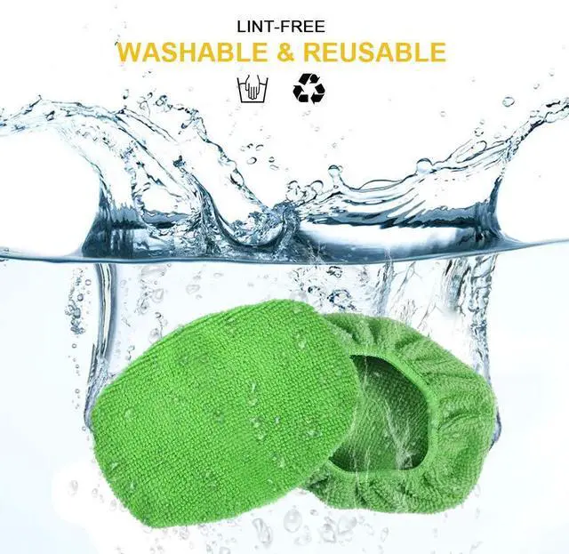 Alt view image 5 of 7 - Microfiber Cleaning Cloth for Windshield Cleaning Tool, Windshield Cleanner Wand Replaceable Glass Cleaning Bonnets, Interior Auto Window Cleaner Washing Pads, Fit 5, Green, 5 Pack