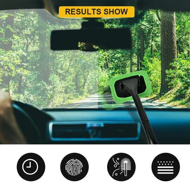 Alt view image 6 of 7 - Microfiber Cleaning Cloth for Windshield Cleaning Tool, Windshield Cleanner Wand Replaceable Glass Cleaning Bonnets, Interior Auto Window Cleaner Washing Pads, Fit 5, Green, 5 Pack
