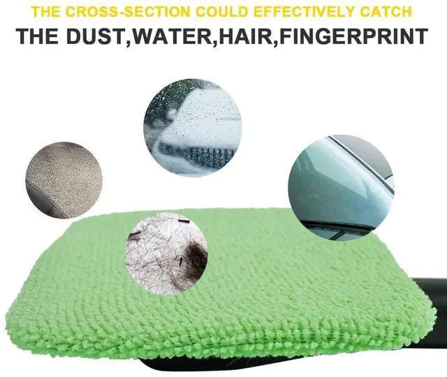 Alt view image 3 of 7 - Microfiber Cleaning Cloth for Windshield Cleaning Tool, Windshield Cleanner Wand Replaceable Glass Cleaning Bonnets, Interior Auto Window Cleaner Washing Pads, Fit 5, Green, 5 Pack