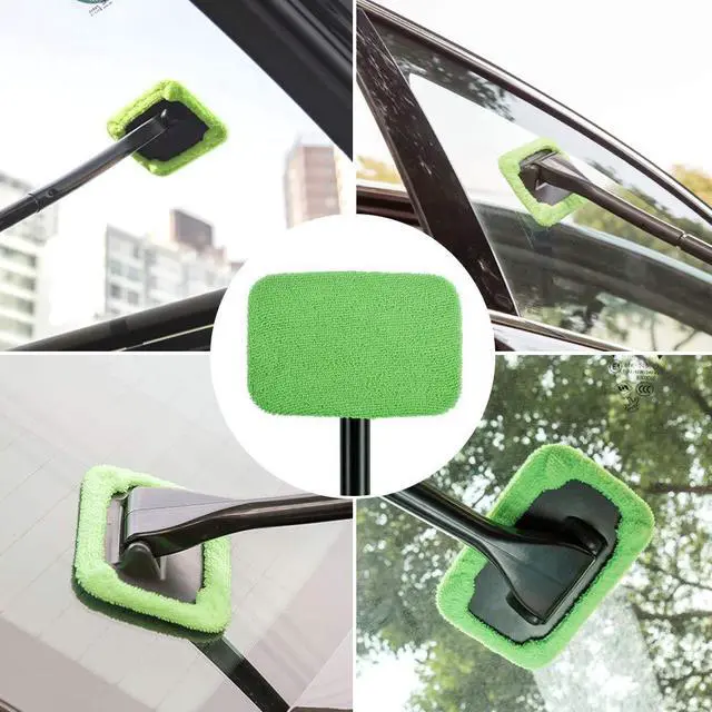 Alt view image 7 of 7 - Microfiber Cleaning Cloth for Windshield Cleaning Tool, Windshield Cleanner Wand Replaceable Glass Cleaning Bonnets, Interior Auto Window Cleaner Washing Pads, Fit 5, Green, 5 Pack