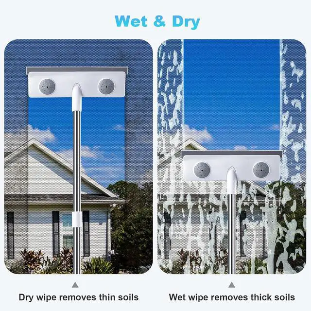 Main image of Mesh Screen Cleaner, Glass Wiper, Dust Paper Clip3 in 1 Wet and Dry Screen Cleaner with Long Handle Wiper for Shower, Glass, Floor, Tile Walls, Car Windshield, White