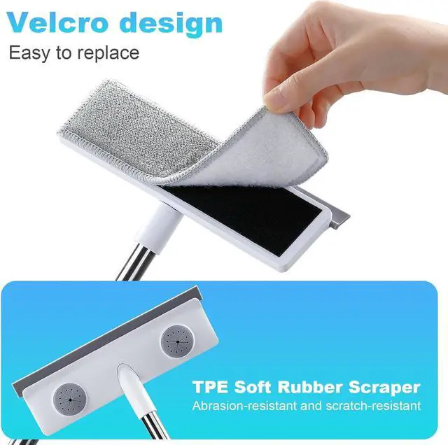 Alt view image 3 of 6 - Mesh Screen Cleaner, Glass Wiper, Dust Paper Clip3 in 1 Wet and Dry Screen Cleaner with Long Handle Wiper for Shower, Glass, Floor, Tile Walls, Car Windshield, White