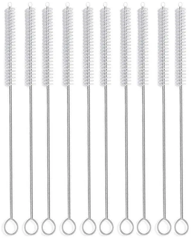 Main image of Long Straw Brush Cleaner (10 Pack), Flexible Nylon Tube Cleaning Brushes with 0.4" Bristles, Rust-Proof Stainless Steel Wire Washer for Reusable Tumblers, Sports Bottles & Pipes (10 Inch)