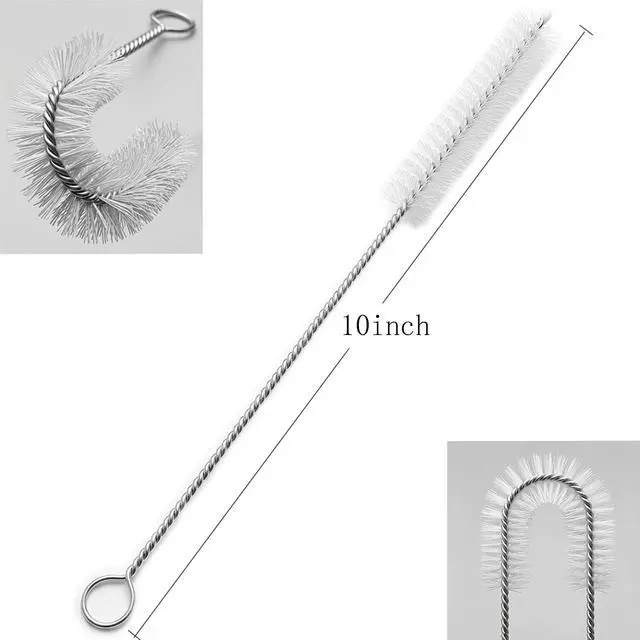 Alt view image 2 of 7 - Long Straw Brush Cleaner (10 Pack), Flexible Nylon Tube Cleaning Brushes with 0.4" Bristles, Rust-Proof Stainless Steel Wire Washer for Reusable Tumblers, Sports Bottles & Pipes (10 Inch)