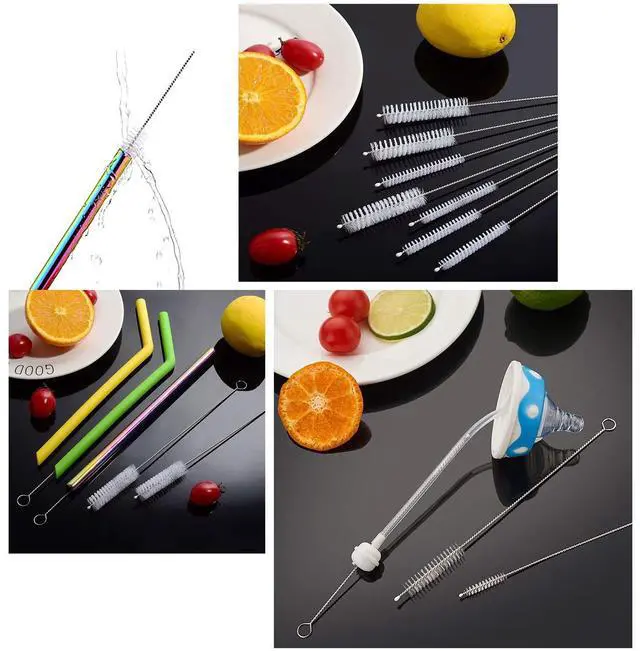 Alt view image 3 of 7 - Long Straw Brush Cleaner (10 Pack), Flexible Nylon Tube Cleaning Brushes with 0.4" Bristles, Rust-Proof Stainless Steel Wire Washer for Reusable Tumblers, Sports Bottles & Pipes (10 Inch)