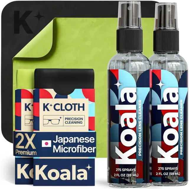 Main image of Eyeglass Lens Cleaner Spray Kit | (2x) Glasses Cleaner Bottle + (2x) Microfiber Cloth | Alcohol Free Eyeglasses, Screen, and Camera Cleaning Kit | Made in USA (4 Piece Set)