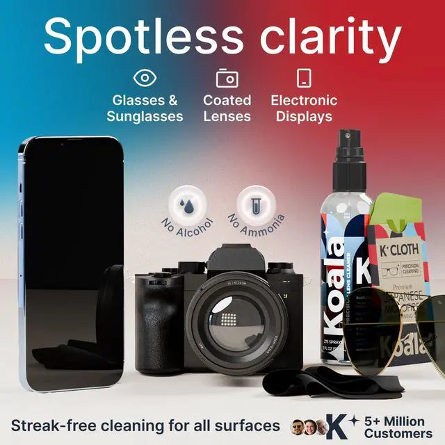 Alt view image 2 of 7 - Lens Cleaner Spray Kit | (1x) Glasses Cleaner Bottle + (1x) Microfiber Cloth | Alcohol Free Eyeglasses, Screen, and Camera Cleaning Kit | Made in USA (2 Piece Set)