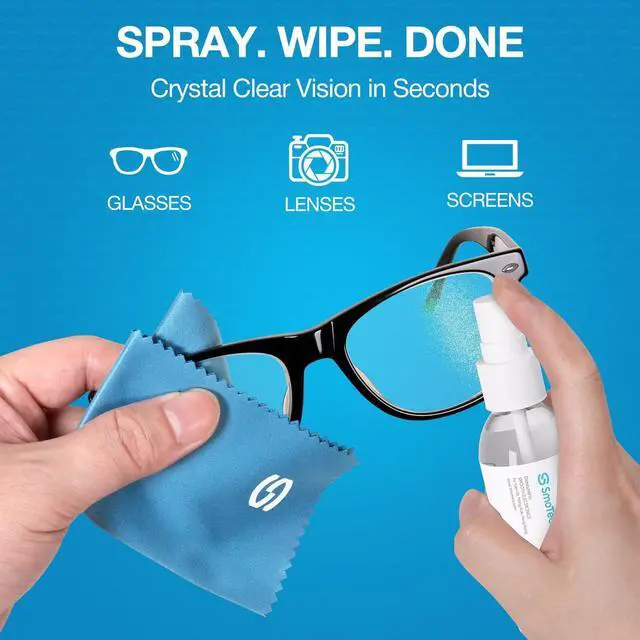 Alt view image 2 of 7 - Glasses Cleaner Kit Alcohol-Free, Plant-Based Spray + Ultra-Soft Microfiber Cloths for Eyeglasses, Screens & Cameras 2 x 2oz Spray Bottles + 2 Cloths + Travel Pouch Set