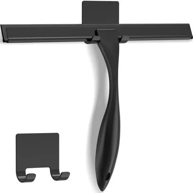 Main image of All-Purpose Stainless Steel Shower Squeegee for Shower Glass Door with Adhesive Hook, Bathroom Cleaner Tool Household Window Mirror Squeegee for Glass Doors, Cleaning Tile Wall, Car, 10 inch, Black