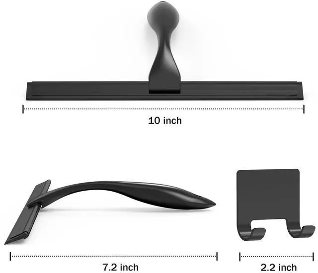 Alt view image 2 of 7 - All-Purpose Stainless Steel Shower Squeegee for Shower Glass Door with Adhesive Hook, Bathroom Cleaner Tool Household Window Mirror Squeegee for Glass Doors, Cleaning Tile Wall, Car, 10 inch, Black
