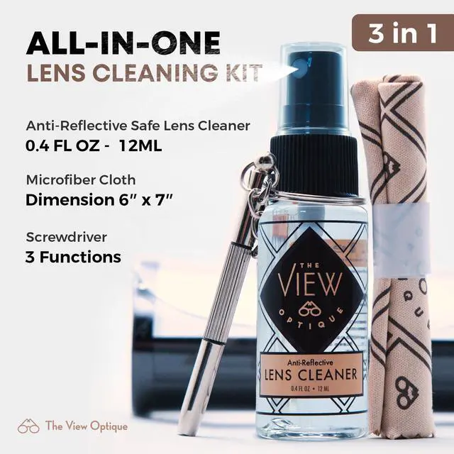 Alt view image 2 of 7 - Anti-Reflective Lens Cleaner & Repair Kit 0.4oz Glasses Cleaner Spray, Microfiber Cloth & Keychain Screwdriver in a Vinyl Snap Case for Eyeglasses, Sunglasses & Screens(3 Piece Set)