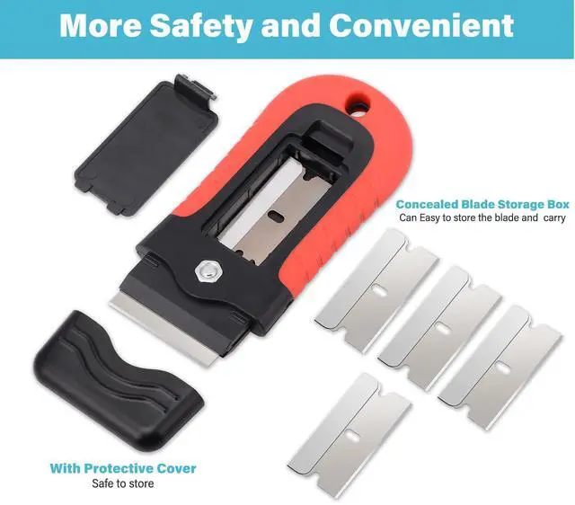 Alt view image 2 of 7 - Razor Blade Scraper Tool with Blade Storage Container, Glass Cooktop Stove Scraper with 10PCS Stainless Steel Blades for Glass Clean,Paint,Old Label,Decal Sticker,Adhesive Remover