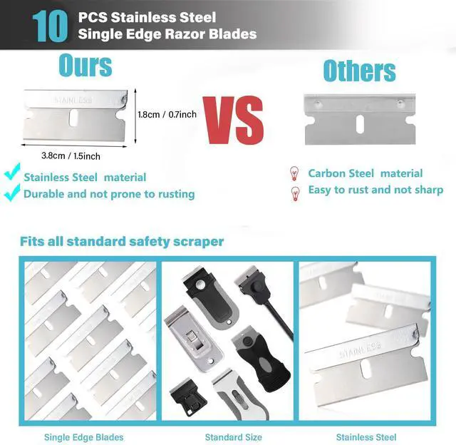 Alt view image 3 of 7 - Razor Blade Scraper Tool with Blade Storage Container, Glass Cooktop Stove Scraper with 10PCS Stainless Steel Blades for Glass Clean,Paint,Old Label,Decal Sticker,Adhesive Remover