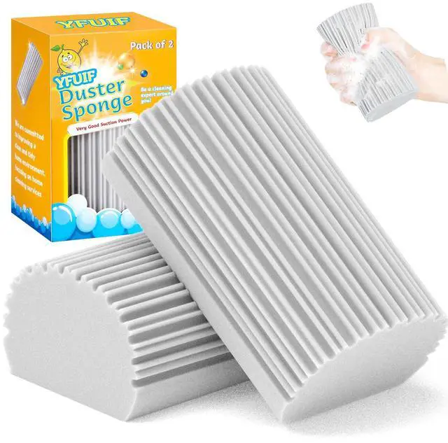 Main image of 2-Pack Damp Duster Sponge for Clean, Magic Sponge Eraser Baseboard Cleaner Tool, Dusters for Cleaning Blinds, Glass, Vents, Railings, Mirrors,Window Track Grooves and Faucets