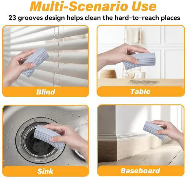 Alt view image 4 of 6 - 2-Pack Damp Duster Sponge for Clean, Magic Sponge Eraser Baseboard Cleaner Tool, Dusters for Cleaning Blinds, Glass, Vents, Railings, Mirrors,Window Track Grooves and Faucets