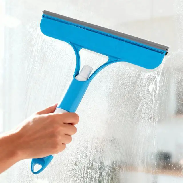 Alt view image 2 of 7 - 3 in 1 Window Cleaning Scraper with Sprayer, All-Purpose Squeegee for Shower Glass, Car Windows, Mirrors & Home, Window Cleaner Tool with Built-in Spray Bottle (Blue)